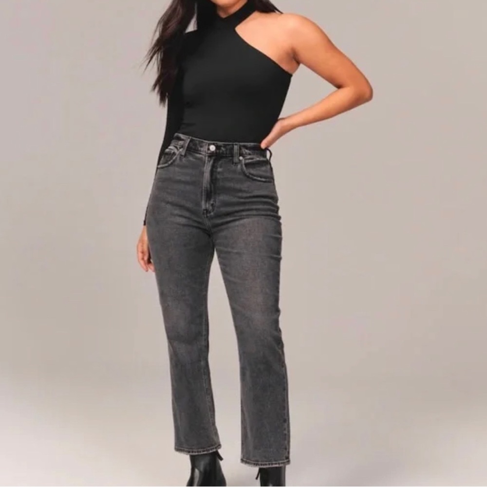 Abercrombie & Fitch Curve Love Ultra High Rise Ankle Straight Gray Denim Jeans